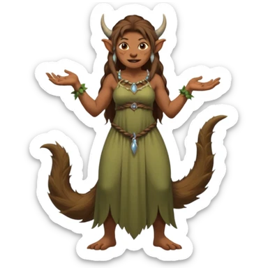 Norwegian forest mountain troll lady, Huldra, brown beautiful hair, pointy ears, long dress, long tufted tail, sharp teeth (full body) sticker