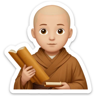 A gentle monk in simple robes, holding a scroll with serene expression.
 sticker