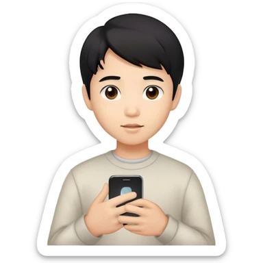 cute asian boy whit a brown eyes, black hair, whit a phone in a hand  sticker