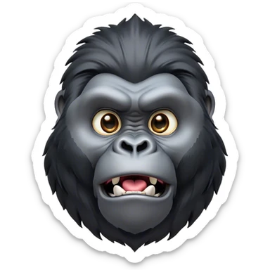 Cinematic Comical mountain Gorilla Portrait Emoji, Head tilted dramatically with an exaggeratedly shocked expression, featuring a stately black and grey mane and wide, comically expressive eyes full of humorous disbelief, Simplified yet hilariously expressive features, highly detailed, glowing with a slightly sassy jungle glow, high shine, dramatic yet playful, stylized with an air of quirky primate attitude, soft glowing outline, capturing the essence of a meme-worthy mountain that appears ready to side-eye its way into viral fame! sticker