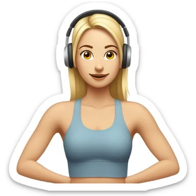 Una chica de rubia haciendo yoga mientras escucha música  sticker