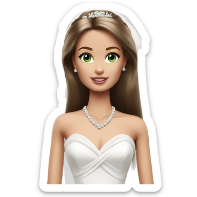 Barbie bride brown hair green eyes sticker