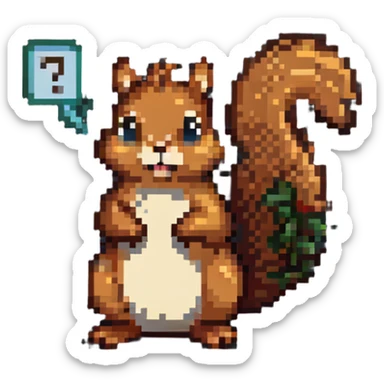 Pixel art squirrel with confused expression and question marks sticker