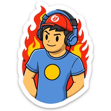 Hot handsomeb muscular 6ft tall smiling happy ash ketchum being a  dj and his music is on fire while kissing a friend sticker