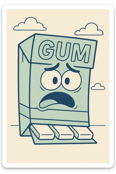 Change the gum to flat strips inside the packet, cartoon style, keep the same look and background. sticker