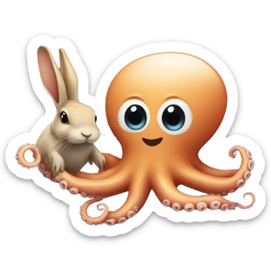 An octopus holds a rabbit sticker