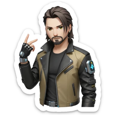 Jony Silverhand from Cyberpunk 2077, action pose, cybernetic details sticker