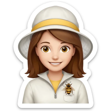 female bee keepers with brown hair, white outfit,  sticker