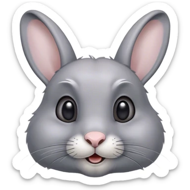 Cinematic Comical Grey Rabbit Portrait Emoji, Head tilted dramatically with an exaggeratedly amused expression, featuring a striking grey fur with subtle textures, wide, expressive grey eyes filled with playful disbelief, Simplified yet hilariously expressive features, highly detailed, glowing with a slightly sassy glow, high shine, dramatic yet playful, stylized with an air of cheeky mischief, bright and endearing, soft glowing outline, capturing the essence of a spirited and over-the-top bunny, so meme-worthy it feels like it could side-eye its way into internet fame instantly! sticker