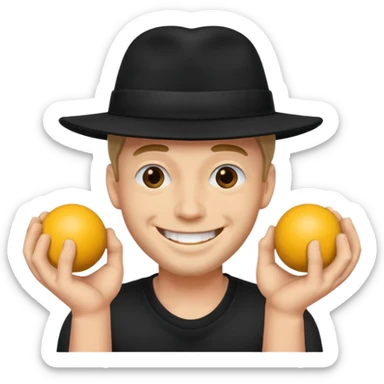 man in black hat smiling superstitiously and squeezing his balls sticker
