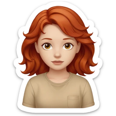 girl, wavy red hair, beige shirt sticker