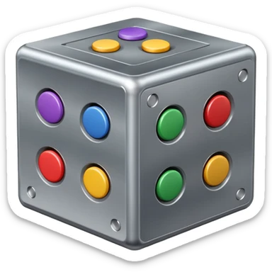 very big metal cube with standing monitors on top and many buttons sticker