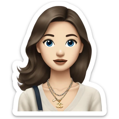 Realistic brown hair blue eyes Chanel Asian Girl with Birkin bag and Chanel necklace sticker