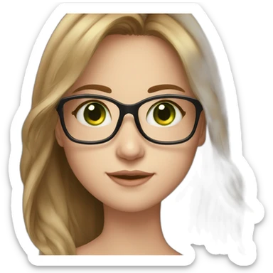 fair skin girl, lught brown hair, green eyes, beautiful, glasses sticker