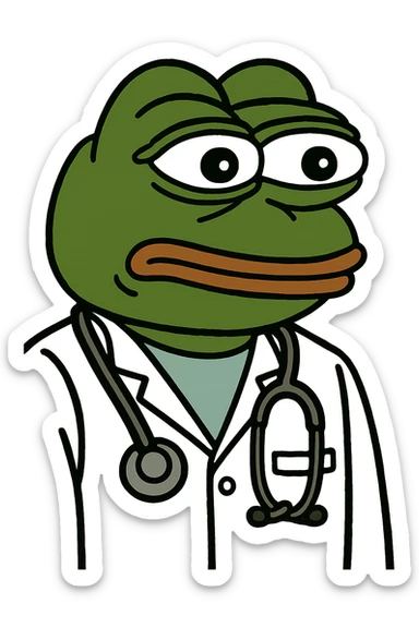 Pepe the Frog as a doctor with stethoscope, meme style sticker