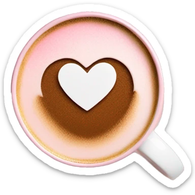 blush pink coffee cup with heart-shaped foam art on top sticker