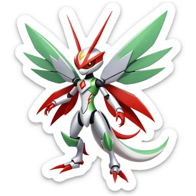 Cute Cool Edgy Shiny Futuristic Ethereal Legendary Kartana-Digimon-Scizor-hybrid full body sticker