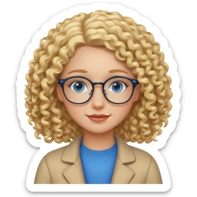 Friendly looking white girl with curly, blonde hair, blue eyes, and glasses. sticker
