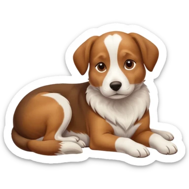 brown and white dog laying down with paws crossed on top of eachother sticker