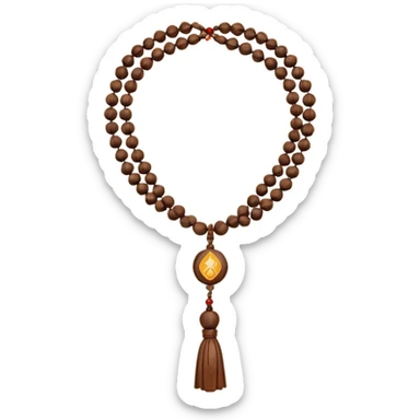 monk necklace object icon, wooden prayer beads with simple pendant, spiritual minimal design, natural wood texture, subtle sacred aura, 3D cartoon style, mobile game icon style, centered, clean background, no text, no watermark
 sticker