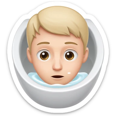 Toilet bowl with a human head peeking out from inside sticker