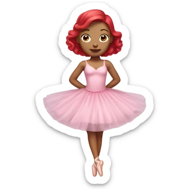 White skin ballerina with pink dress and red hair sticker
