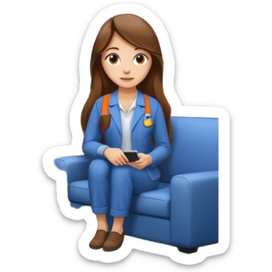 beautiful girl with long brown hair constructing new lounge room area with flat screen tv and couch sticker