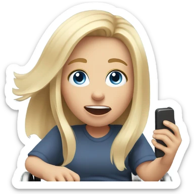 Screaming white girl with blonde hair and blue eyes in wheel chair taking selfies sticker