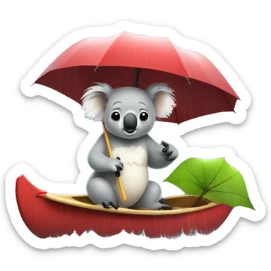 koala bear with an umbrella in a kajak in the rain sticker