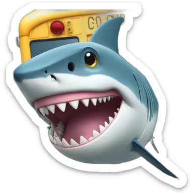 shark driving a school bus sticker