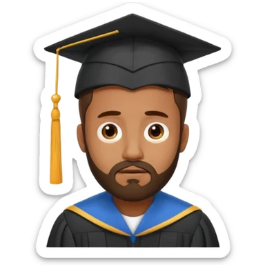bearded brown man exhausting graduation sticker
