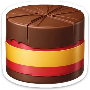 round chocolate bonbon with wafer center and yellow and red wrapper sticker