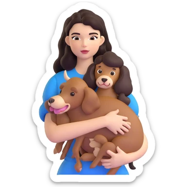 Kendall Jenner with long dark hair holding a brown poodle and a cow cat in her arms sticker