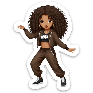 Dancing dark brown girl with long darn brown curly hair hip hop sticker