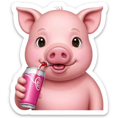 A pig drinking a soda sticker