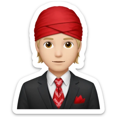 Character wearing a bandana and a suit sticker