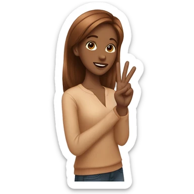 Redish-brown haired lightskined girl making the peace sign in front of her face sticker