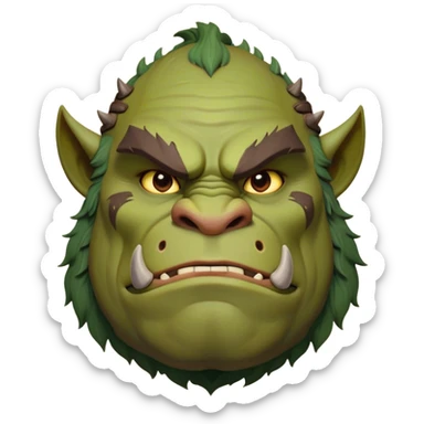 Cinematic Noble Ogre Portrait Emoji, Majestic and imposing, with a rugged, muscular form in deep earthy greens and browns, adorned with battle scars and subtle tribal markings, exuding calm, noble strength and unexpected wisdom, simplified yet strikingly detailed, glowing with a shadowy outline that captures the essence of a gentle giant with fierce heart! sticker
