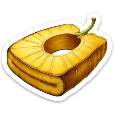 A single fried sweet plantain slice (tajada) with golden edges and a caramelized texture, looking juicy and appetizing with a glossy finish to show its frying. sticker
