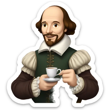 William Shakespeare holds a cup of tea in his hand sticker