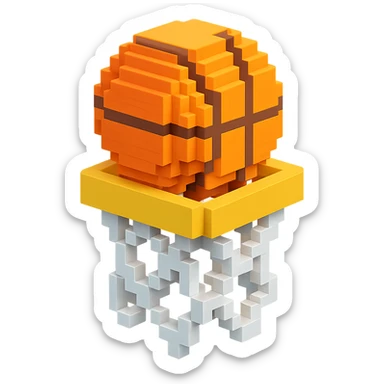 Voxel-style basketball in a net, no background, variation 2. sticker