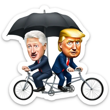 Bill Clinton and Donald Trump riding a two person bicycle ￼ sticker