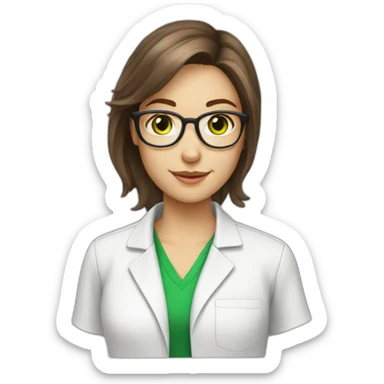 chemist female brown hair light skin green eyes with glasses sticker