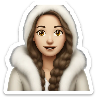 Realistic pretty Russian woman with long brown hair with white fur sticker