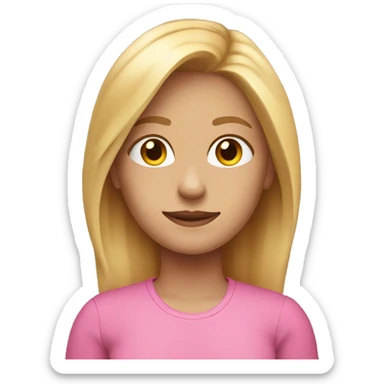 Girl with shoulder length blonde hair wearing a pink shirt sticker