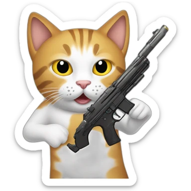 cat holding fake gun sticker