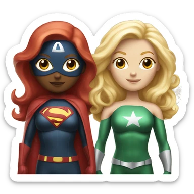 Superhero Duo white female redhead and  female blonde sticker