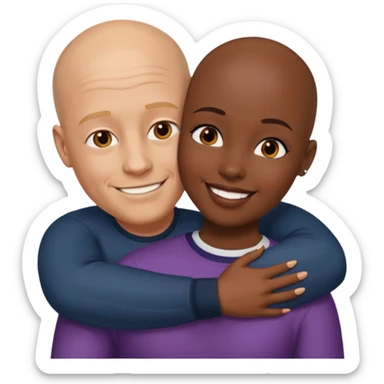 Bald white guy hugging black female friend sticker