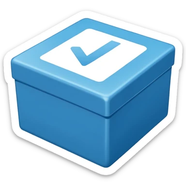Blue box with a white check mark in the middle of the blue box that is a little bit tilted to the right  sticker