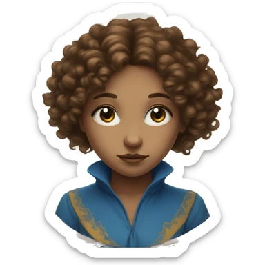 girl with curly brown hair and blue eyes fortune telling on tarot sticker